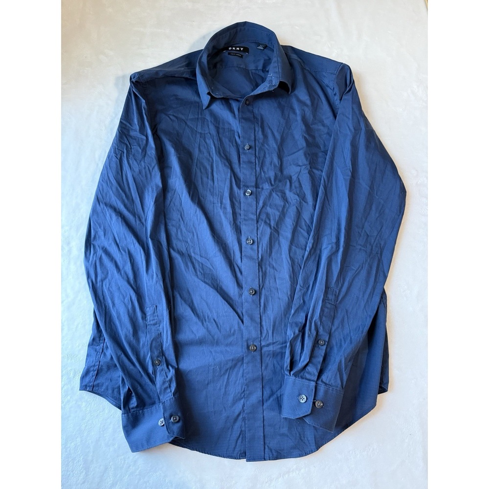 DKNY Men's Slim Fit Long Sleeve Dress Shirt‎ Blue Size M (15-15.5  34/35)